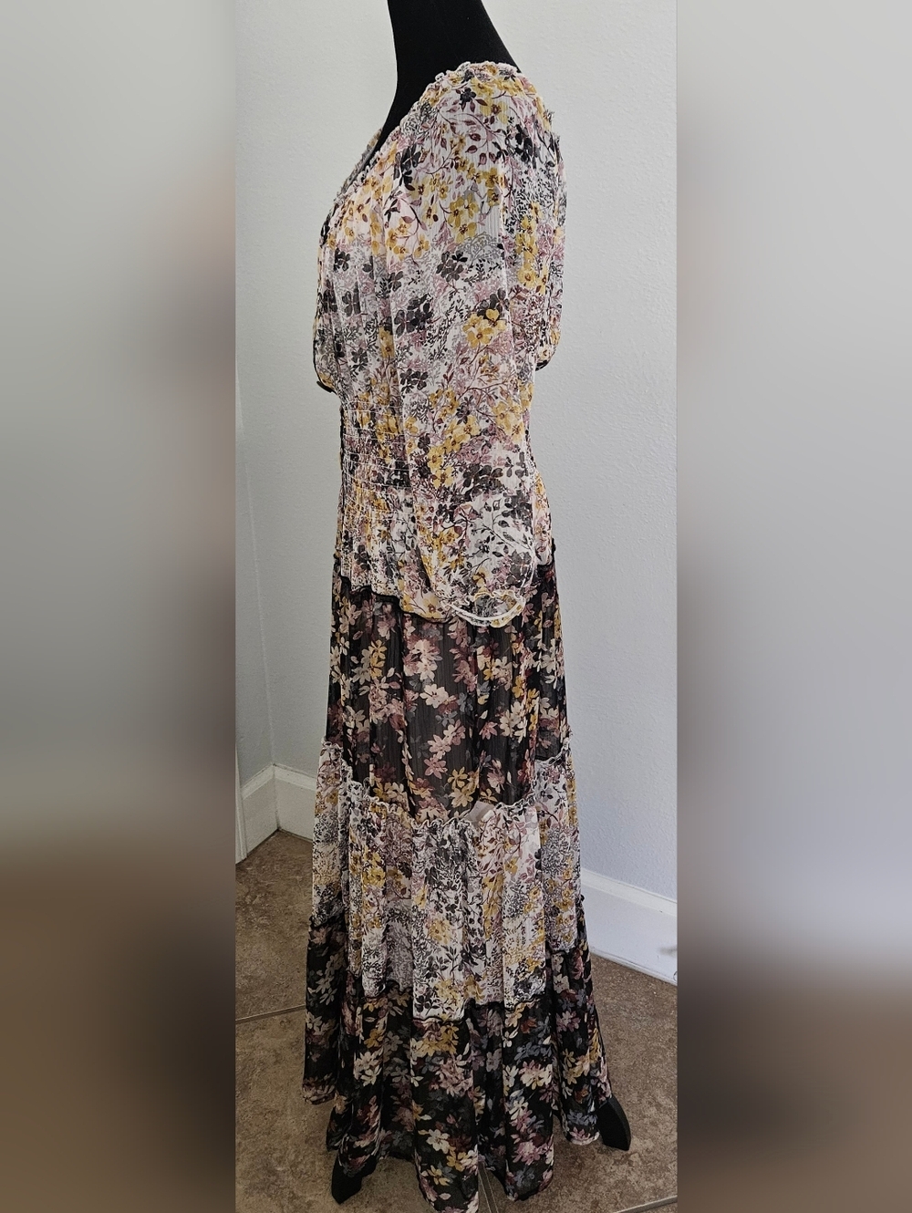 Fig & Flower Floral Maxi Dress Boho Cottagecore Button Detail Front Size M. - Picture 3 of 6